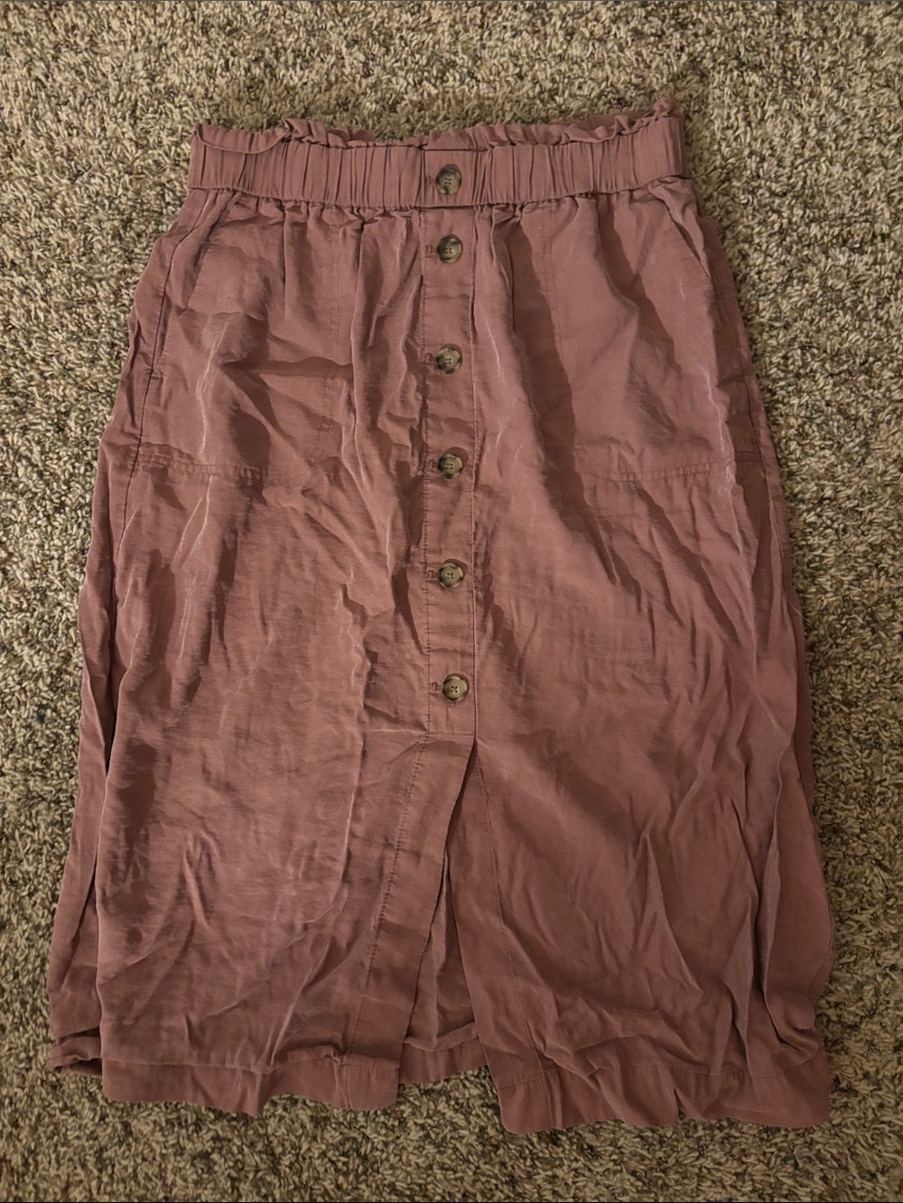LOFT Mauve Button-Front Midi Skirt